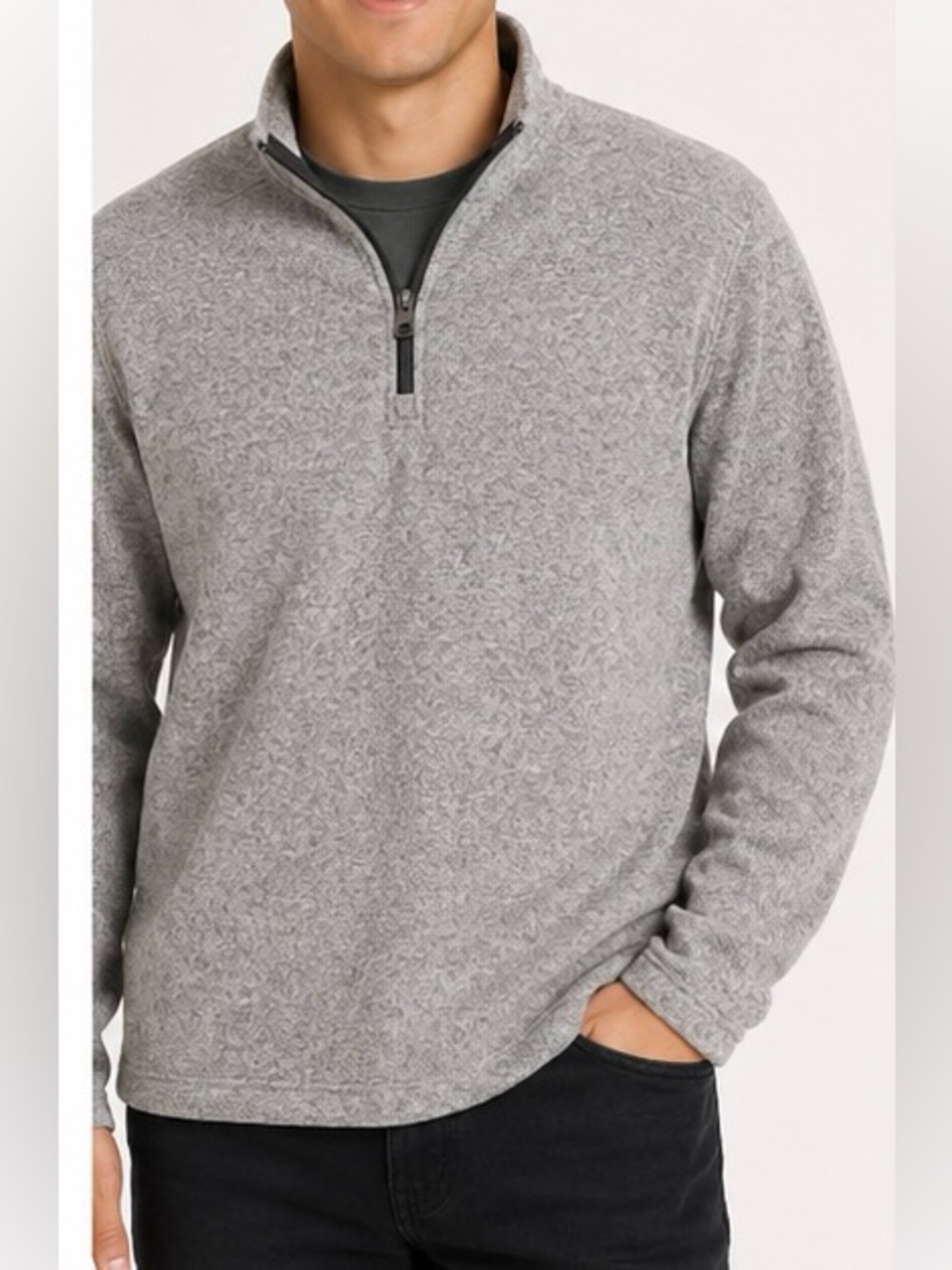 Eddie Bauer Men's Light Gray Heather Half-Zip Pullover Sweater Size L